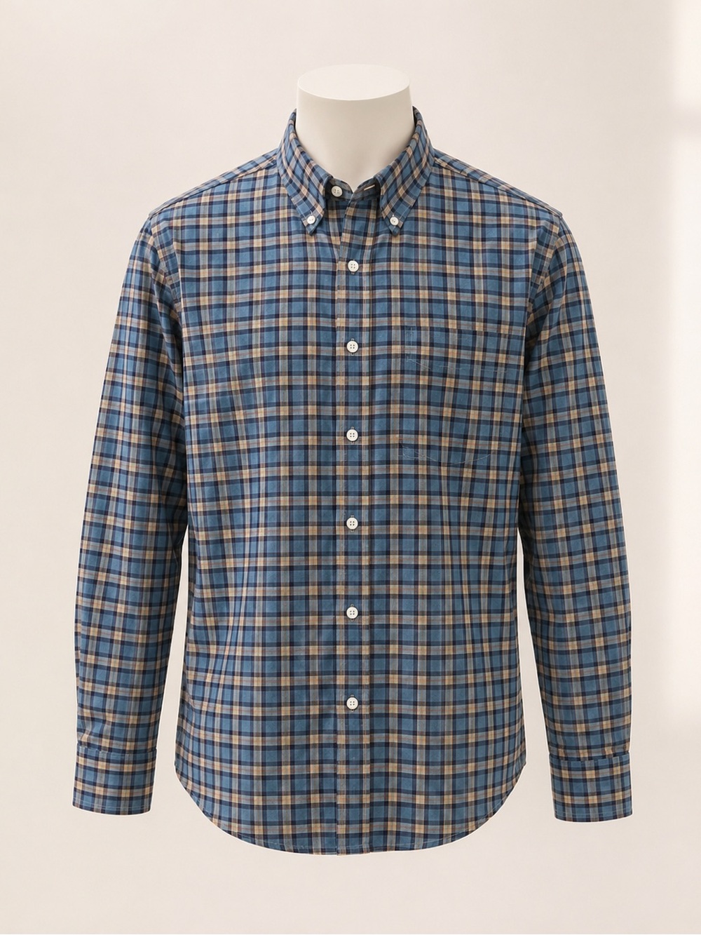 Croft & Barrow Blue and Tan Plaid Button-Down Shirt size XXL